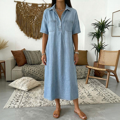 👗 50% OFF NOW! 👖 Casual Pocket Denim Midi Shirt Dress🌸