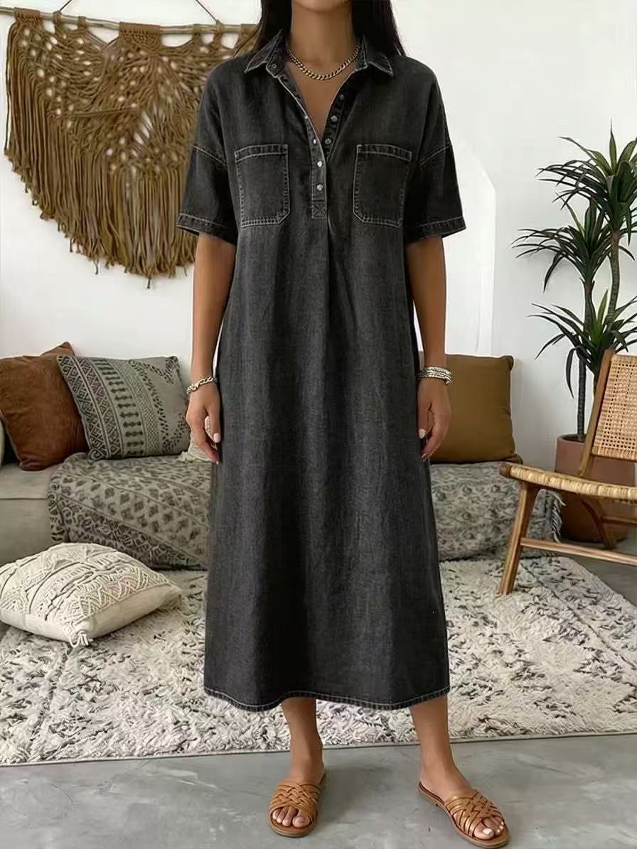 👗 50% OFF NOW! 👖 Casual Pocket Denim Midi Shirt Dress🌸
