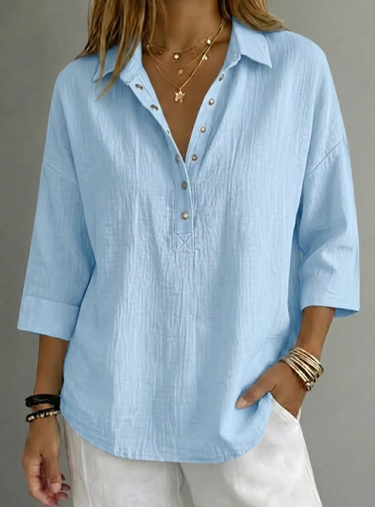 New Arrival🔥 Women's Casual Linen Blend Henley 3/4 Sleeve Shirt