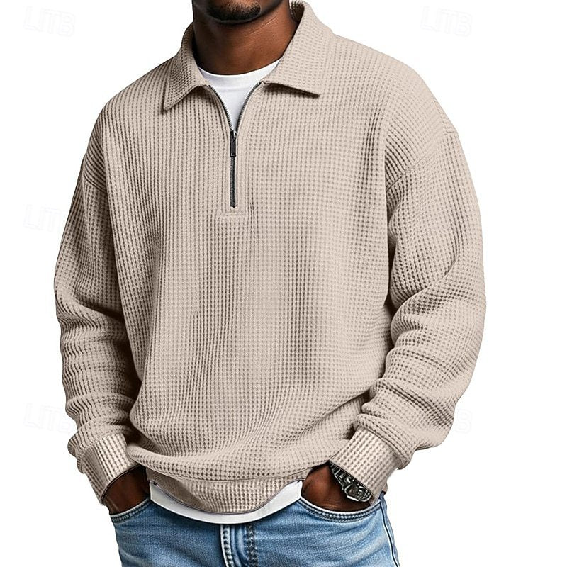 Men's Waffle Knit Quarter Zip Polo Sweatshirt