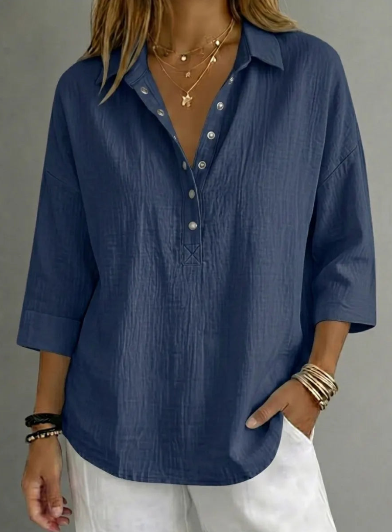 New Arrival🔥 Women's Casual Linen Blend Henley 3/4 Sleeve Shirt