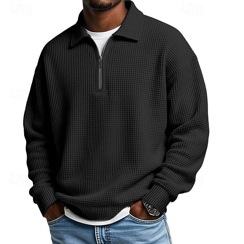 Men's Waffle Knit Quarter Zip Polo Sweatshirt