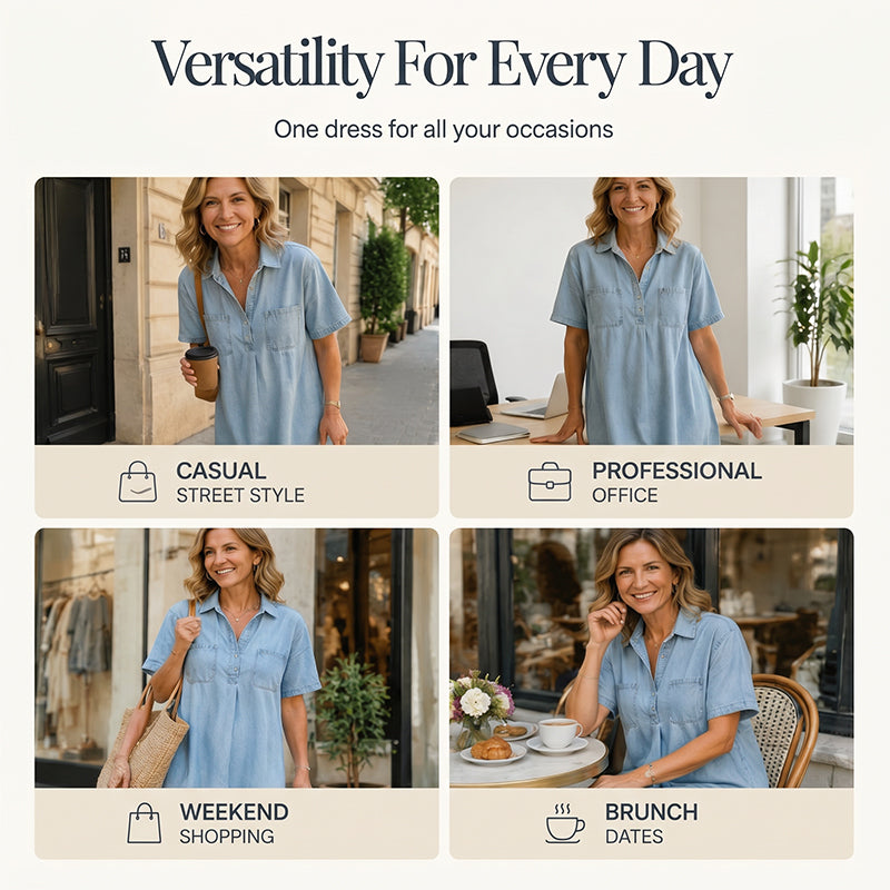 👗 50% OFF NOW! 👖 Casual Pocket Denim Midi Shirt Dress🌸