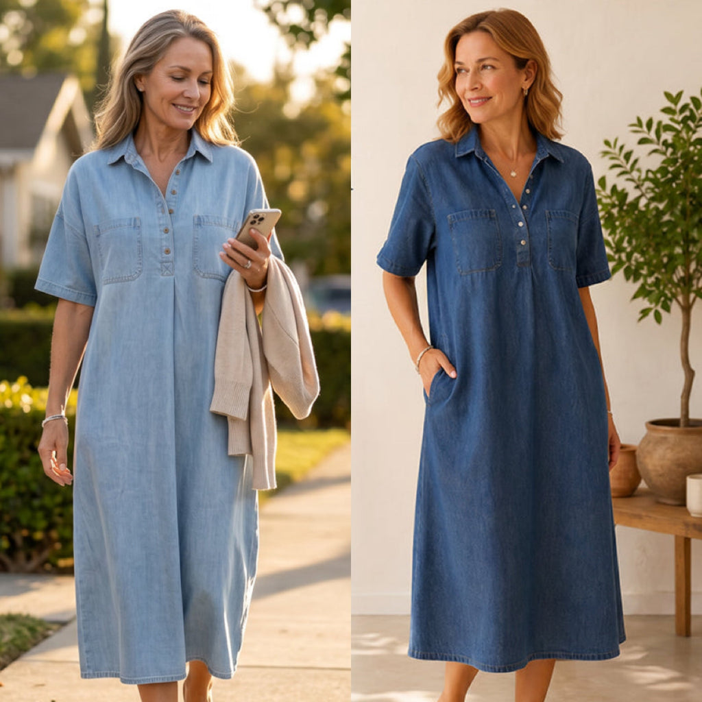 👗 50% OFF NOW! 👖 Casual Pocket Denim Midi Shirt Dress🌸
