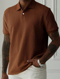 Solid Textured Knit Men Polo Shirt Casual Short Sleeve Tops