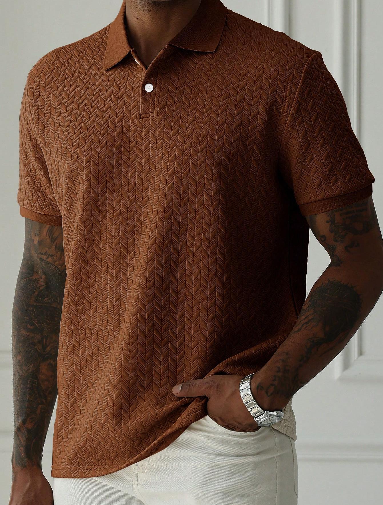 Solid Textured Knit Men Polo Shirt Casual Short Sleeve Tops