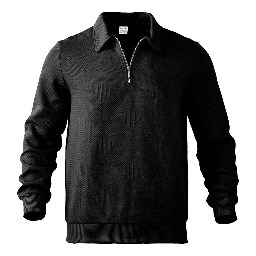 Men's Textured Quarter‑Zip Polo Collar Sweatshirt