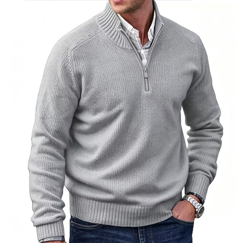 Classic Men Half Zip Knitted Sweater Long Sleeve Casual Pullover