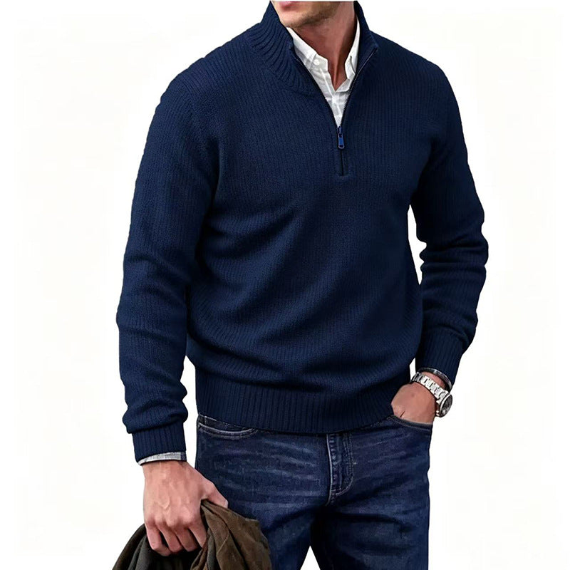 Classic Men Half Zip Knitted Sweater Long Sleeve Casual Pullover