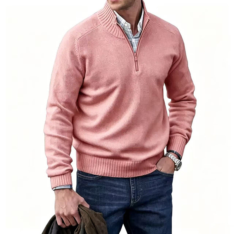 Classic Men Half Zip Knitted Sweater Long Sleeve Casual Pullover