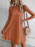Halter Neck Sleeveless Hollow Out Eyelet Mini Summer Dress