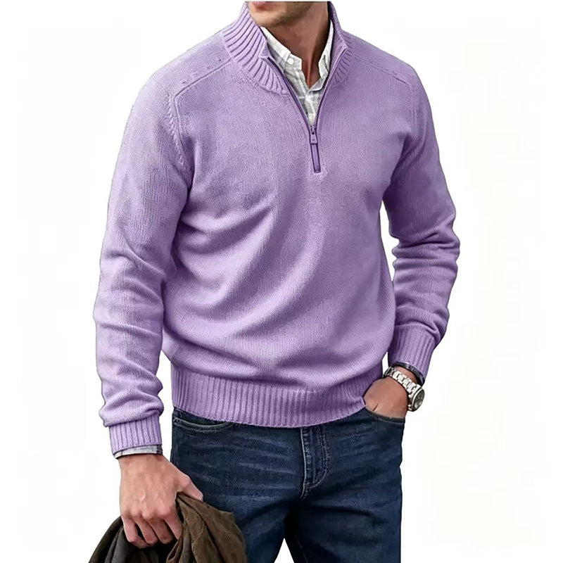 Classic Men Half Zip Knitted Sweater Long Sleeve Casual Pullover