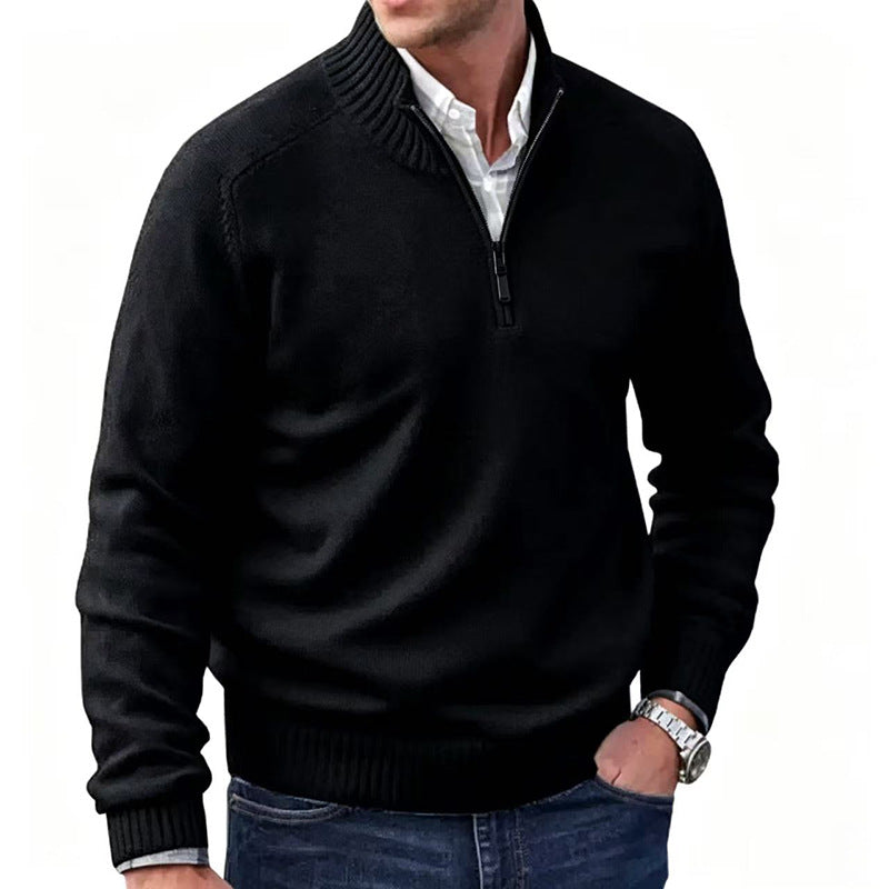 Classic Men Half Zip Knitted Sweater Long Sleeve Casual Pullover