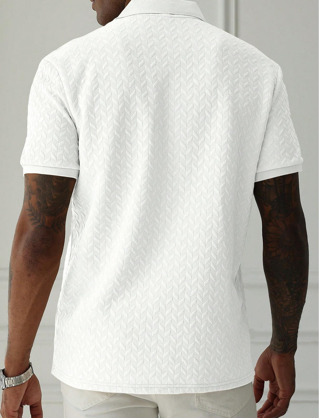 Solid Textured Knit Men Polo Shirt Casual Short Sleeve Tops