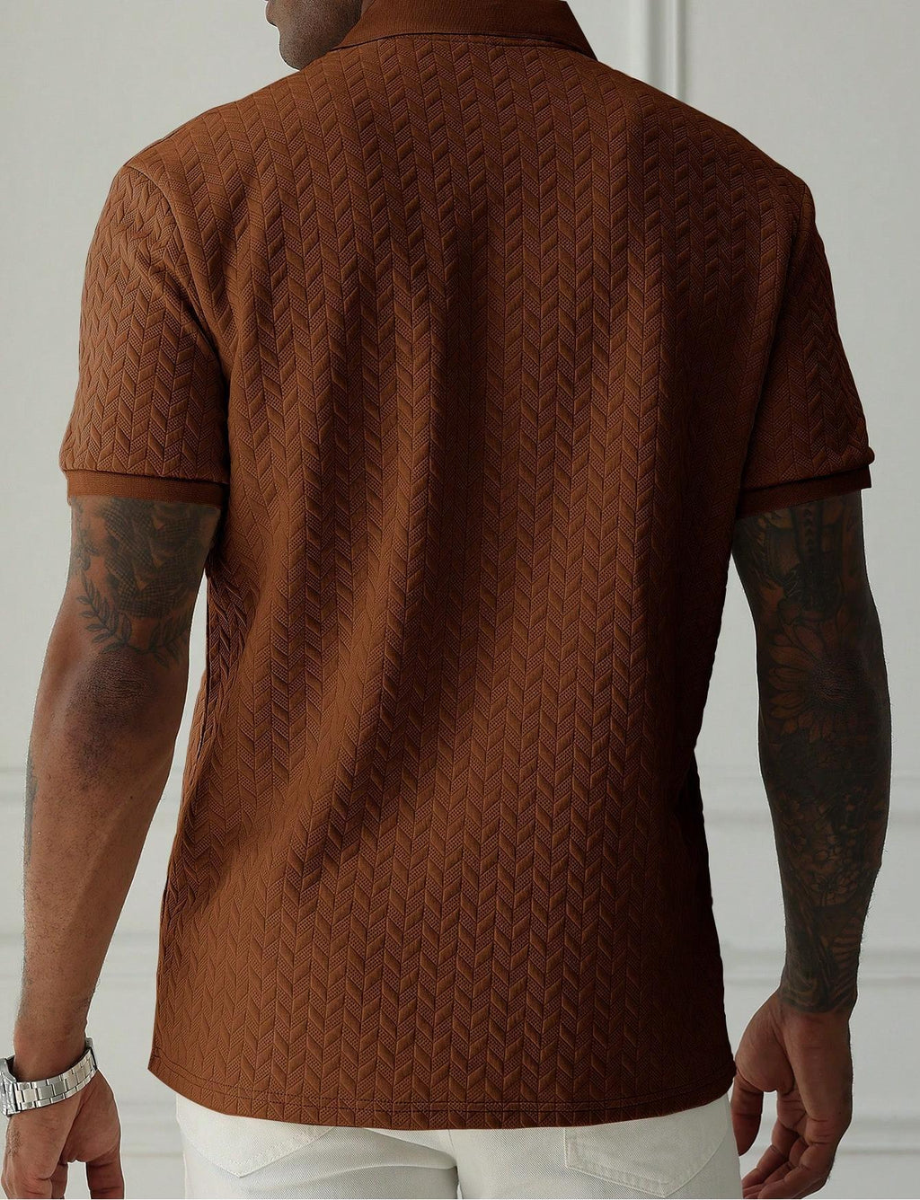 Solid Textured Knit Men Polo Shirt Casual Short Sleeve Tops