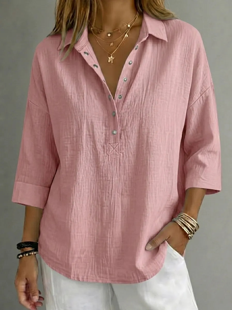New Arrival🔥 Women's Casual Linen Blend Henley 3/4 Sleeve Shirt