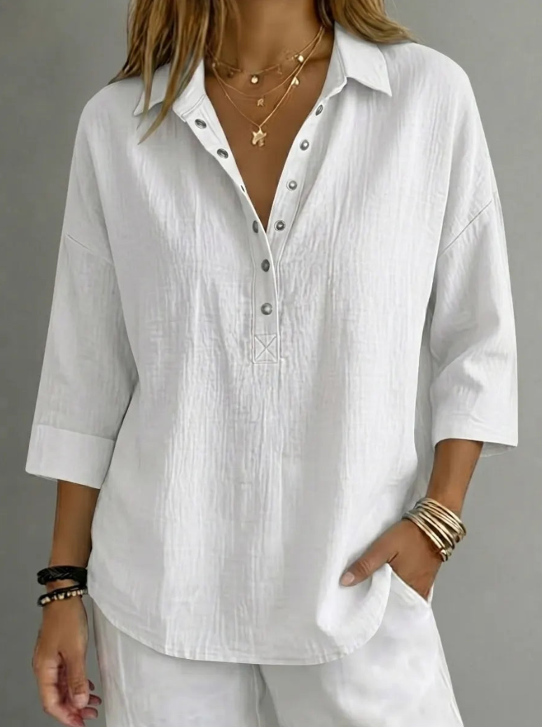 New Arrival🔥 Women's Casual Linen Blend Henley 3/4 Sleeve Shirt